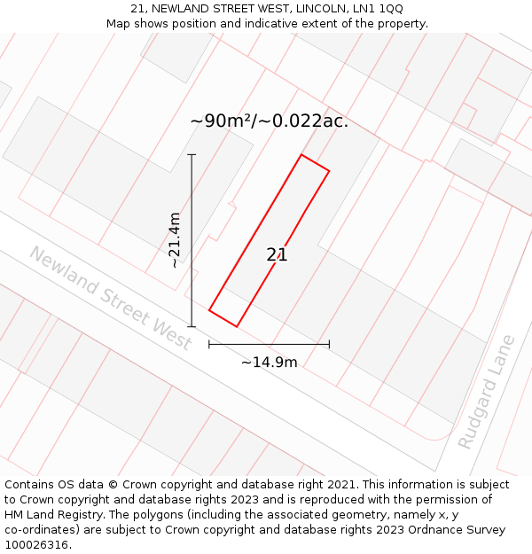 21, NEWLAND STREET WEST, LINCOLN, LN1 1QQ: Plot and title map