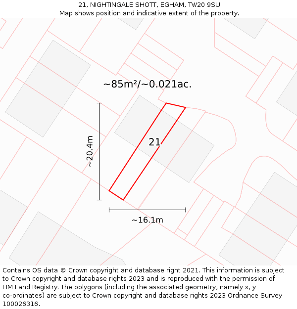 21, NIGHTINGALE SHOTT, EGHAM, TW20 9SU: Plot and title map