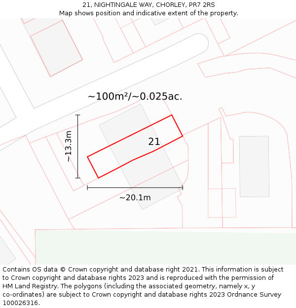 21, NIGHTINGALE WAY, CHORLEY, PR7 2RS: Plot and title map
