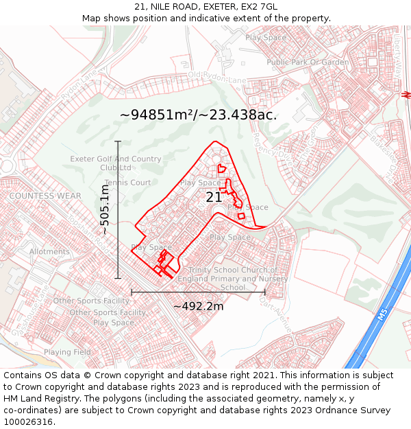 21, NILE ROAD, EXETER, EX2 7GL: Plot and title map