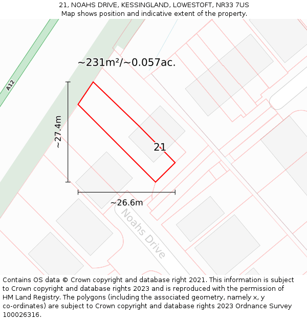 21, NOAHS DRIVE, KESSINGLAND, LOWESTOFT, NR33 7US: Plot and title map