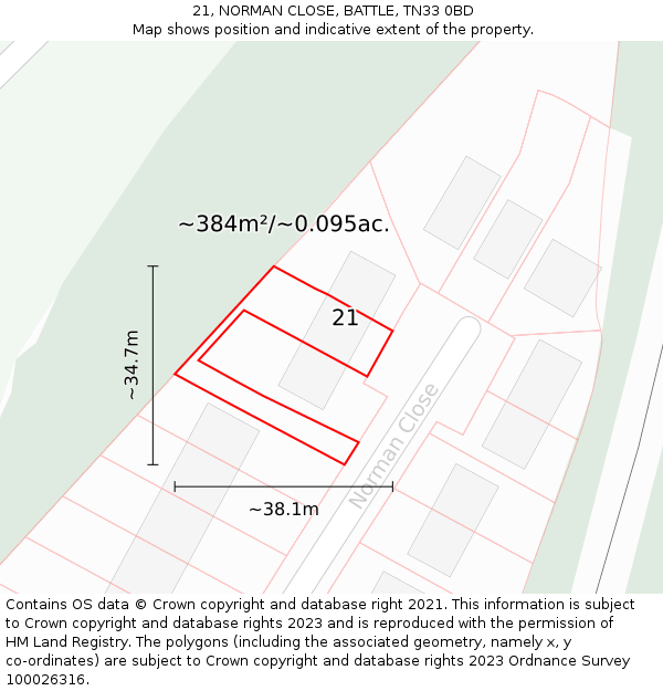 21, NORMAN CLOSE, BATTLE, TN33 0BD: Plot and title map