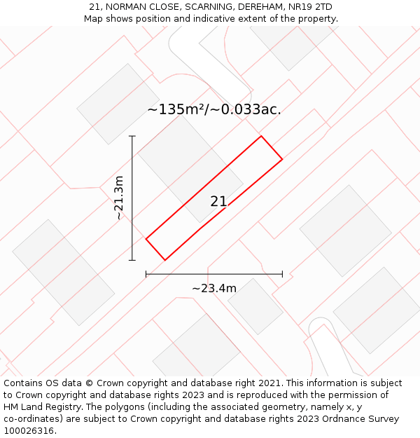 21, NORMAN CLOSE, SCARNING, DEREHAM, NR19 2TD: Plot and title map