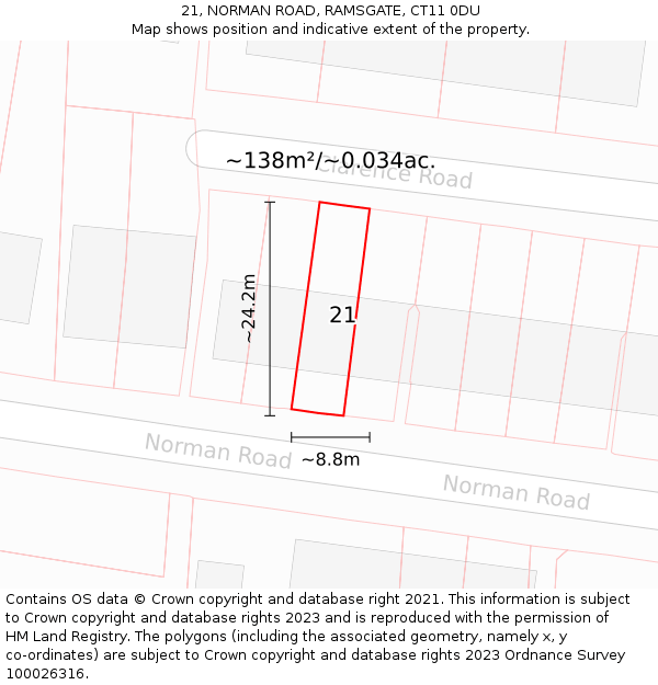 21, NORMAN ROAD, RAMSGATE, CT11 0DU: Plot and title map