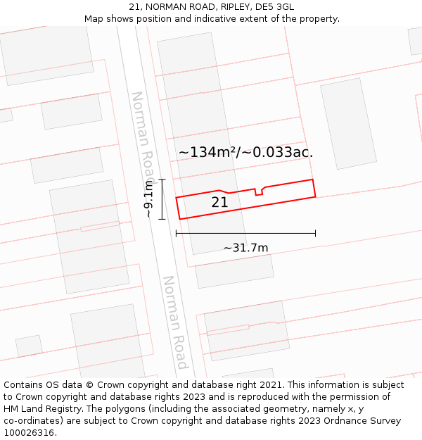 21, NORMAN ROAD, RIPLEY, DE5 3GL: Plot and title map