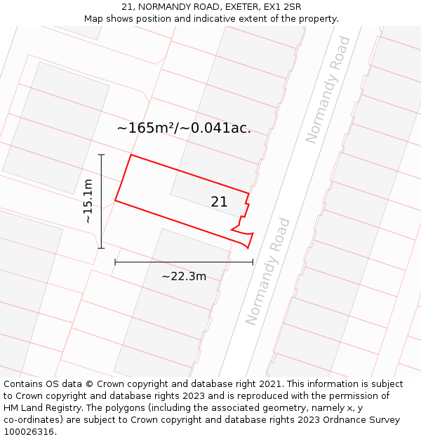 21, NORMANDY ROAD, EXETER, EX1 2SR: Plot and title map