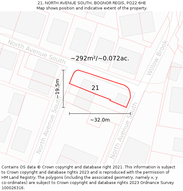 21, NORTH AVENUE SOUTH, BOGNOR REGIS, PO22 6HE: Plot and title map