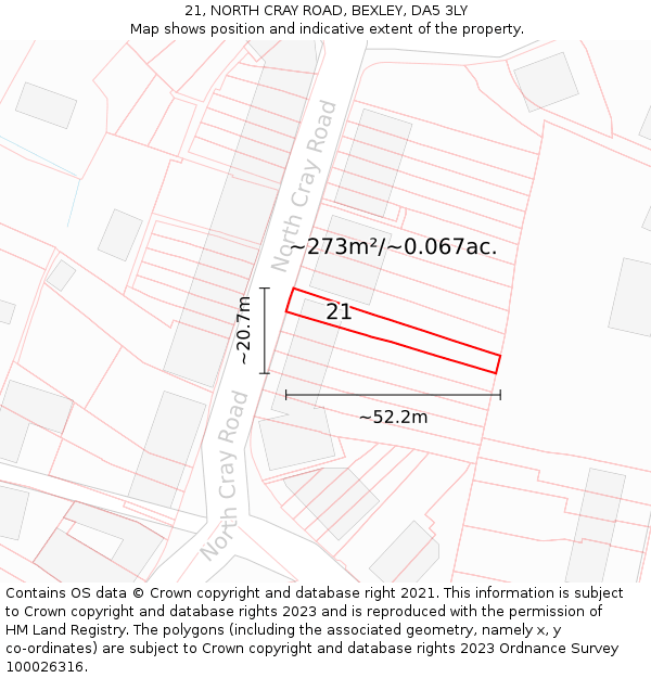 21, NORTH CRAY ROAD, BEXLEY, DA5 3LY: Plot and title map
