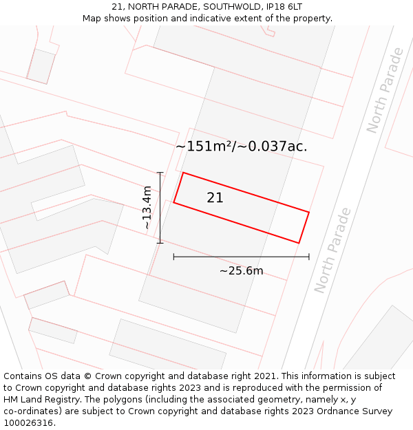 21, NORTH PARADE, SOUTHWOLD, IP18 6LT: Plot and title map