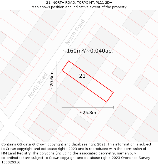 21, NORTH ROAD, TORPOINT, PL11 2DH: Plot and title map