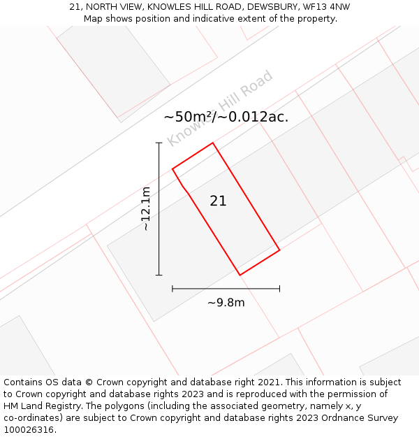21, NORTH VIEW, KNOWLES HILL ROAD, DEWSBURY, WF13 4NW: Plot and title map