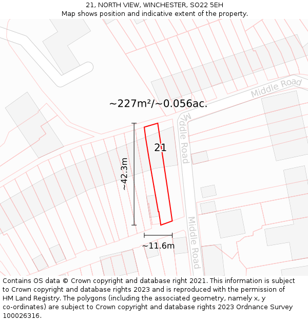21, NORTH VIEW, WINCHESTER, SO22 5EH: Plot and title map