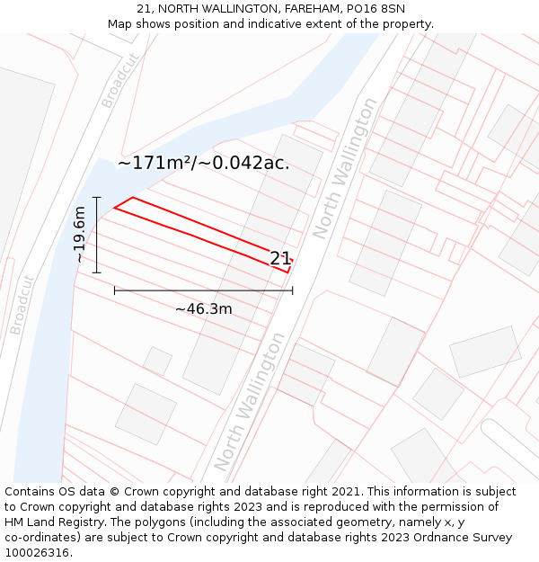 21, NORTH WALLINGTON, FAREHAM, PO16 8SN: Plot and title map