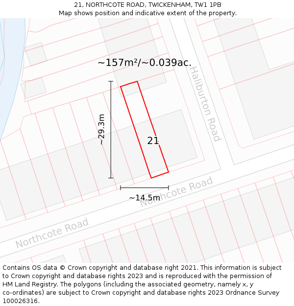 21, NORTHCOTE ROAD, TWICKENHAM, TW1 1PB: Plot and title map