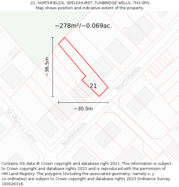 21, NORTHFIELDS, SPELDHURST, TUNBRIDGE WELLS, TN3 0PN: Plot and title map