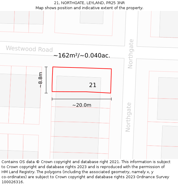 21, NORTHGATE, LEYLAND, PR25 3NR: Plot and title map