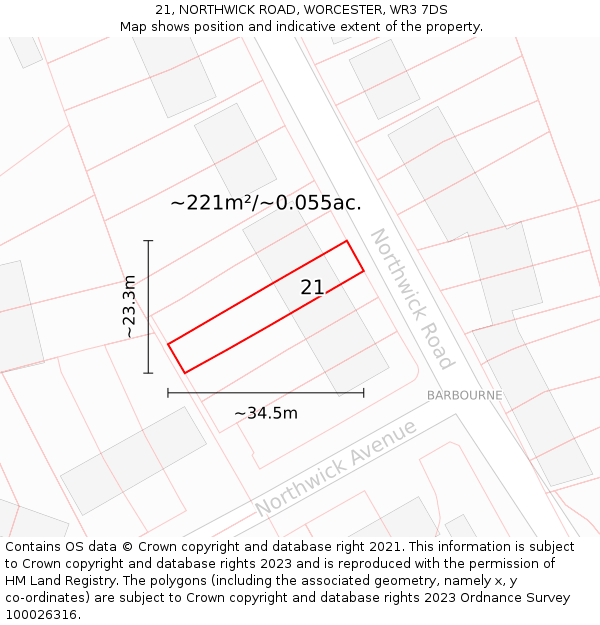 21, NORTHWICK ROAD, WORCESTER, WR3 7DS: Plot and title map