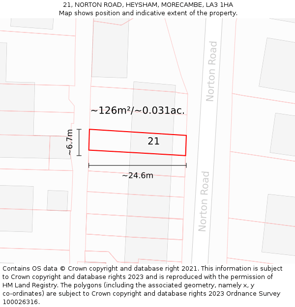 21, NORTON ROAD, HEYSHAM, MORECAMBE, LA3 1HA: Plot and title map