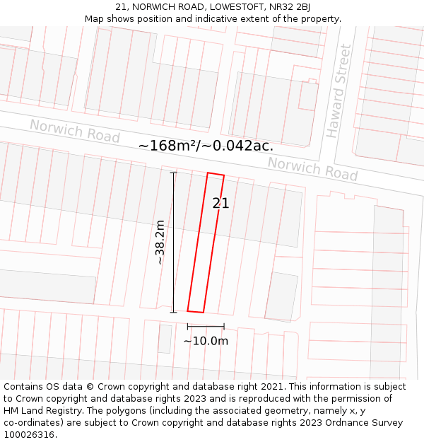 21, NORWICH ROAD, LOWESTOFT, NR32 2BJ: Plot and title map
