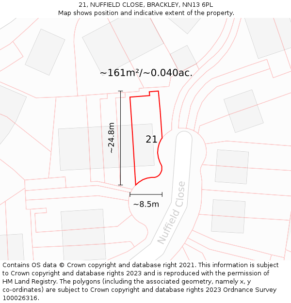 21, NUFFIELD CLOSE, BRACKLEY, NN13 6PL: Plot and title map