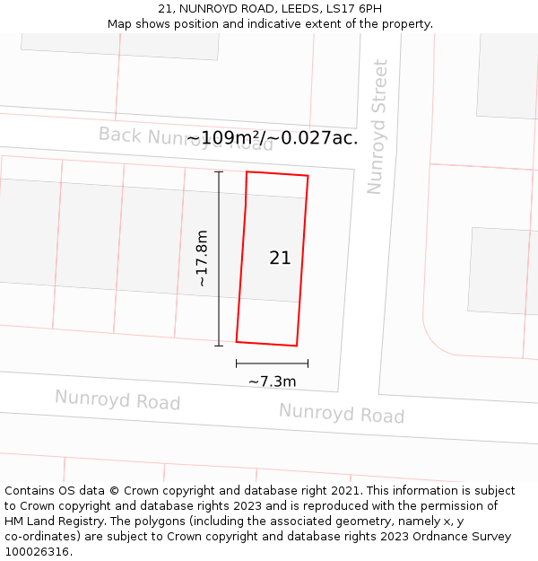 21, NUNROYD ROAD, LEEDS, LS17 6PH: Plot and title map