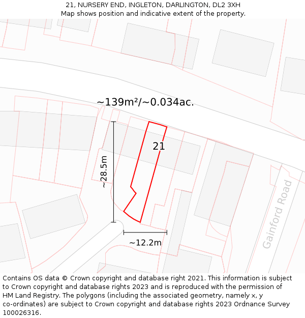 21, NURSERY END, INGLETON, DARLINGTON, DL2 3XH: Plot and title map