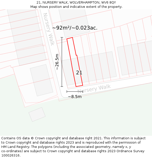 21, NURSERY WALK, WOLVERHAMPTON, WV6 8QY: Plot and title map
