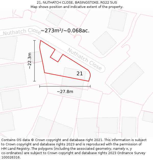 21, NUTHATCH CLOSE, BASINGSTOKE, RG22 5US: Plot and title map
