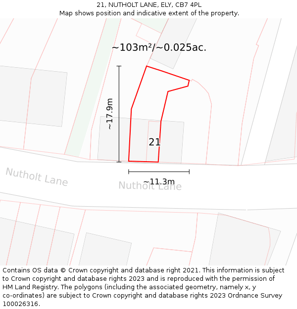 21, NUTHOLT LANE, ELY, CB7 4PL: Plot and title map