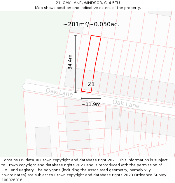21, OAK LANE, WINDSOR, SL4 5EU: Plot and title map