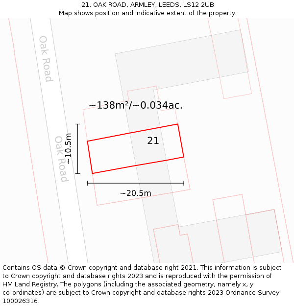 21, OAK ROAD, ARMLEY, LEEDS, LS12 2UB: Plot and title map