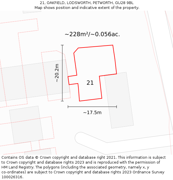 21, OAKFIELD, LODSWORTH, PETWORTH, GU28 9BL: Plot and title map