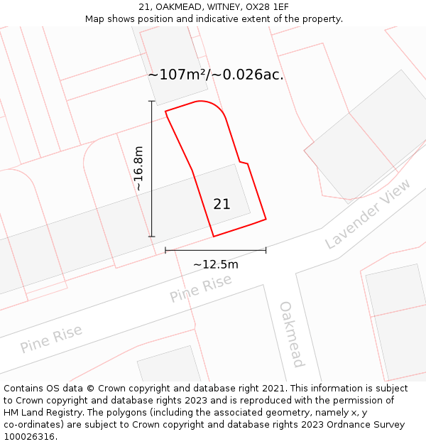 21, OAKMEAD, WITNEY, OX28 1EF: Plot and title map