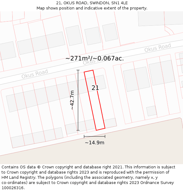21, OKUS ROAD, SWINDON, SN1 4LE: Plot and title map