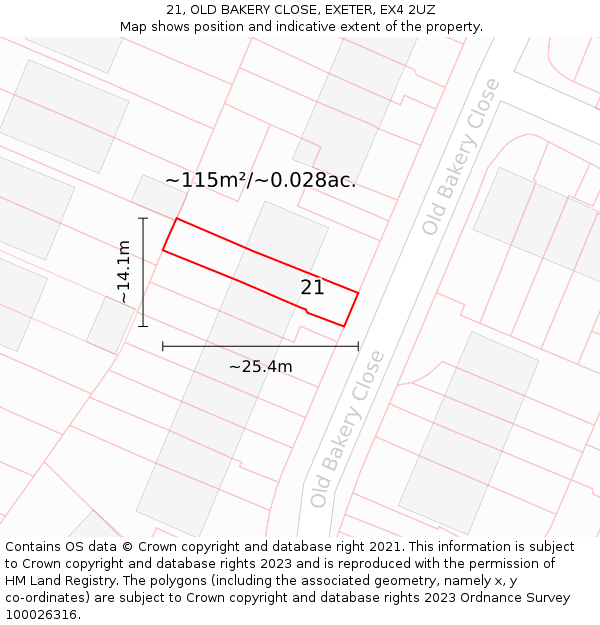 21, OLD BAKERY CLOSE, EXETER, EX4 2UZ: Plot and title map