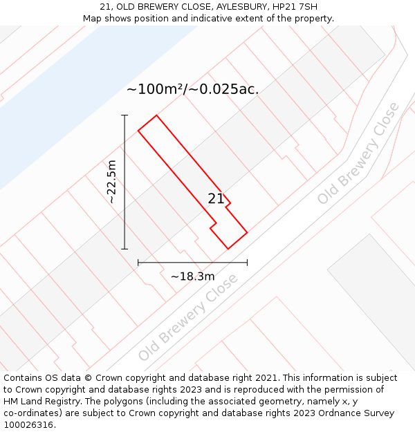 21, OLD BREWERY CLOSE, AYLESBURY, HP21 7SH: Plot and title map
