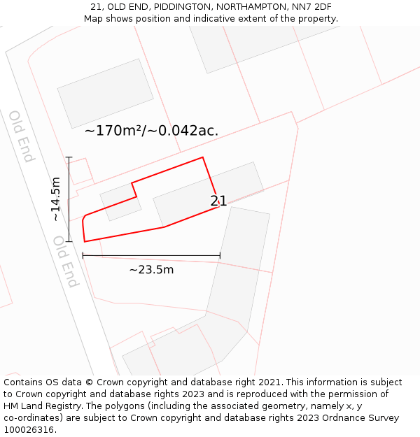 21, OLD END, PIDDINGTON, NORTHAMPTON, NN7 2DF: Plot and title map