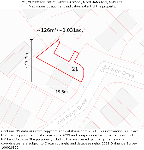 21, OLD FORGE DRIVE, WEST HADDON, NORTHAMPTON, NN6 7ET: Plot and title map