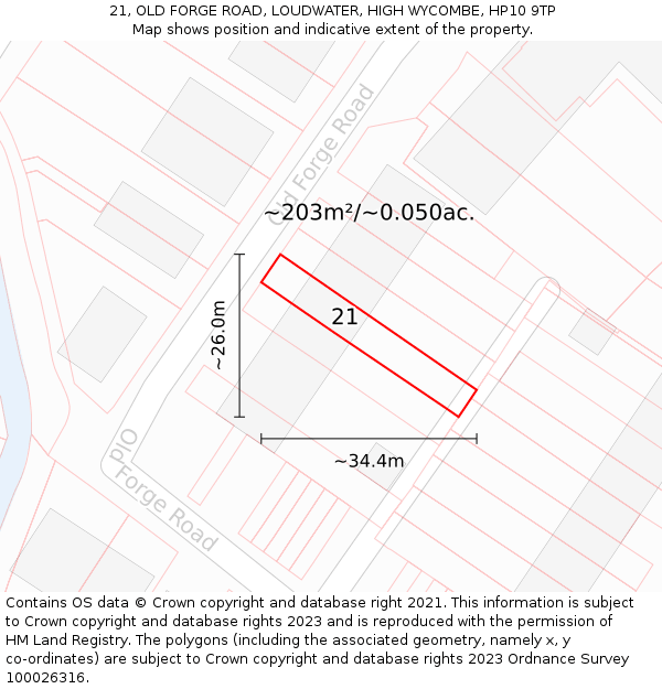 21, OLD FORGE ROAD, LOUDWATER, HIGH WYCOMBE, HP10 9TP: Plot and title map