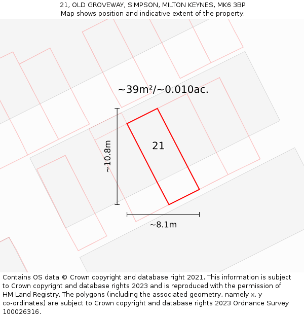 21, OLD GROVEWAY, SIMPSON, MILTON KEYNES, MK6 3BP: Plot and title map
