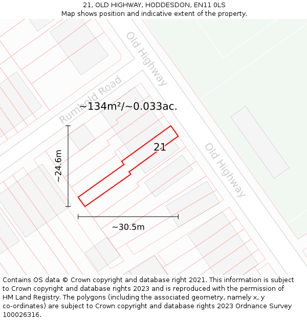 21, OLD HIGHWAY, HODDESDON, EN11 0LS: Plot and title map