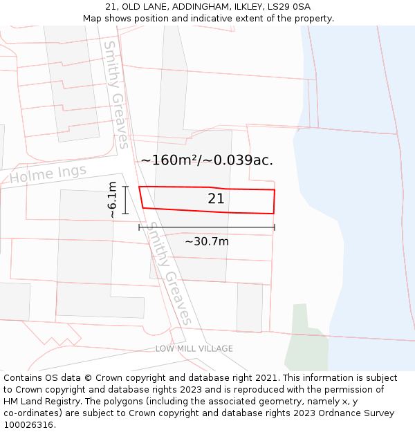 21, OLD LANE, ADDINGHAM, ILKLEY, LS29 0SA: Plot and title map