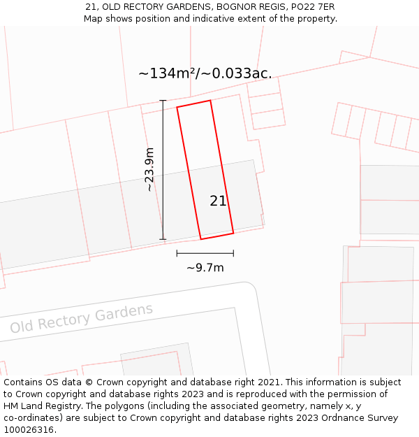 21, OLD RECTORY GARDENS, BOGNOR REGIS, PO22 7ER: Plot and title map