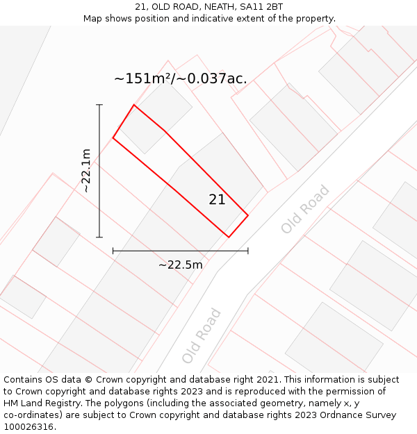 21, OLD ROAD, NEATH, SA11 2BT: Plot and title map