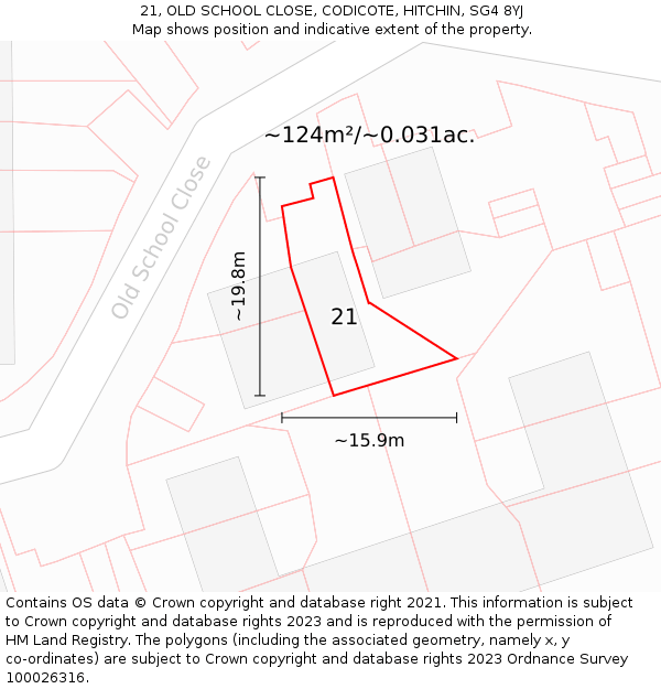 21, OLD SCHOOL CLOSE, CODICOTE, HITCHIN, SG4 8YJ: Plot and title map