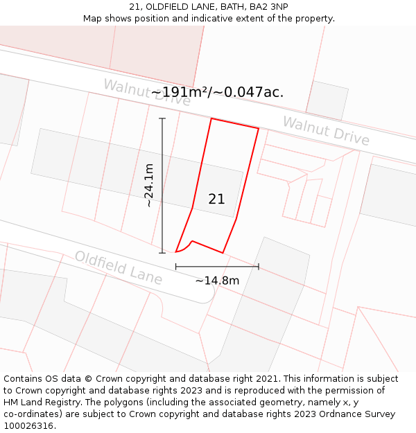 21, OLDFIELD LANE, BATH, BA2 3NP: Plot and title map