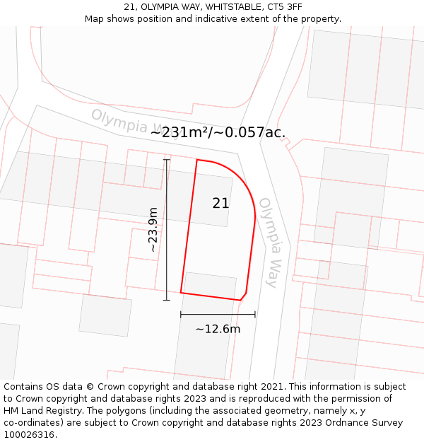 21, OLYMPIA WAY, WHITSTABLE, CT5 3FF: Plot and title map