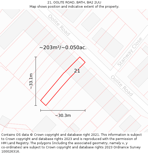 21, OOLITE ROAD, BATH, BA2 2UU: Plot and title map