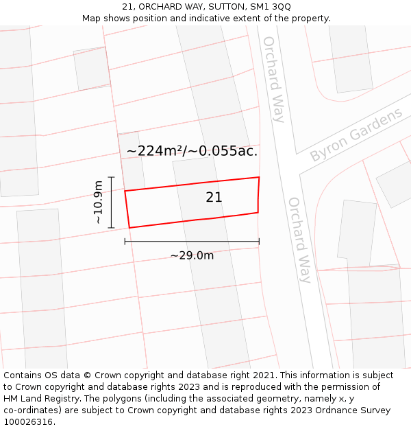 21, ORCHARD WAY, SUTTON, SM1 3QQ: Plot and title map