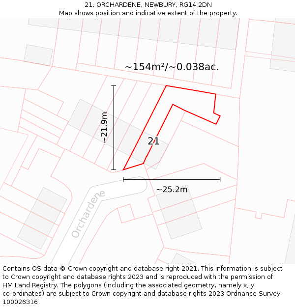 21, ORCHARDENE, NEWBURY, RG14 2DN: Plot and title map